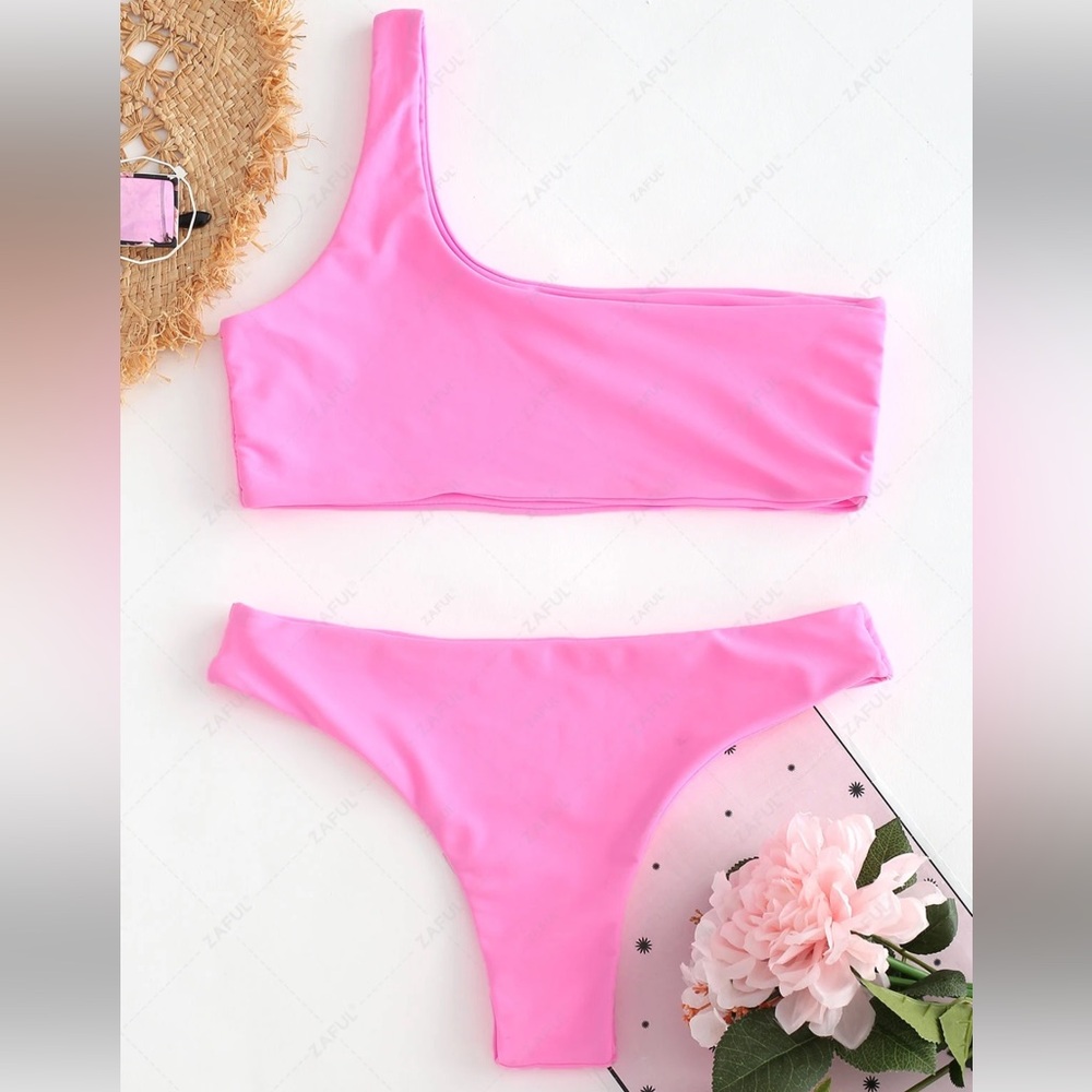Unlined One Shoulder Bikini Set